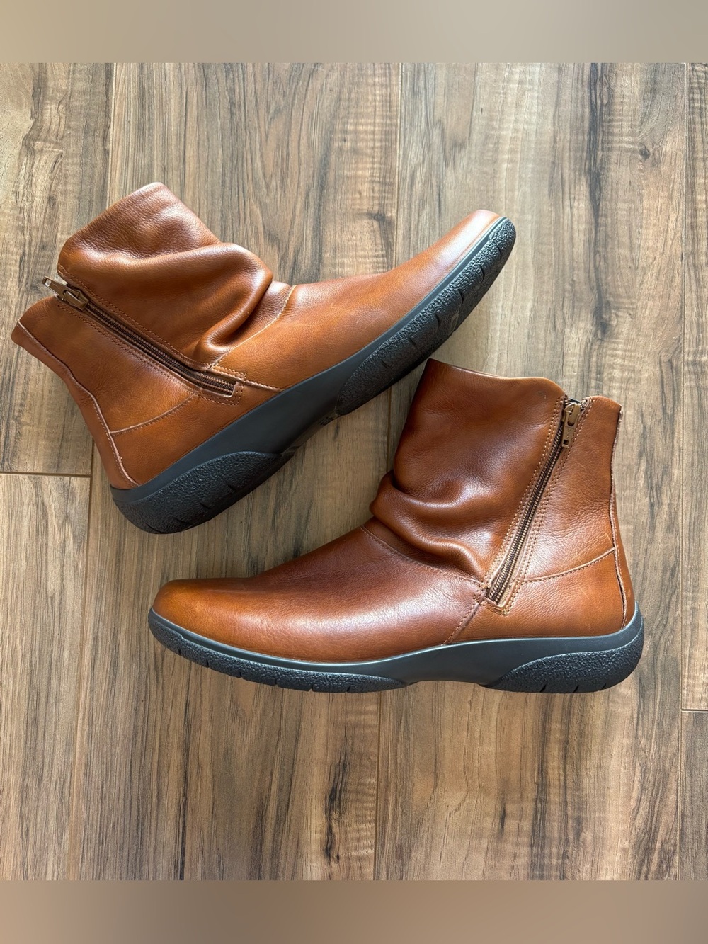 Hotter Women's Chestnut Brown Leather Slouch Ankle Boots Side Zip Size 11